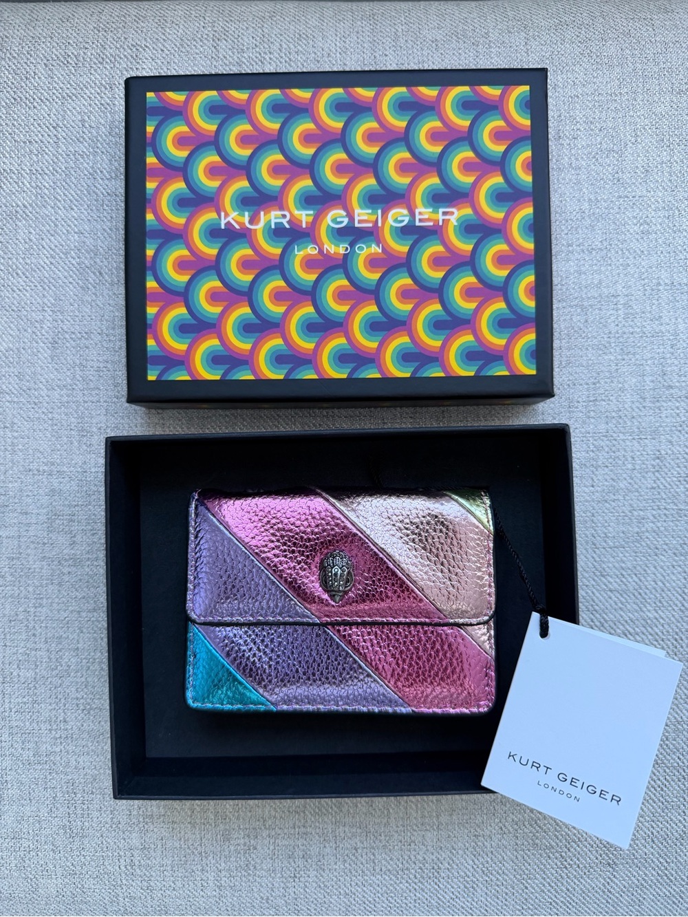 Kurt Geiger Metallic Multi-Color Chevron Leather Cardholder / Micro Bag NEW